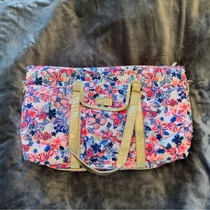 Lilly Pulitzer Pink and Blue Floral Tote with Gold Straps